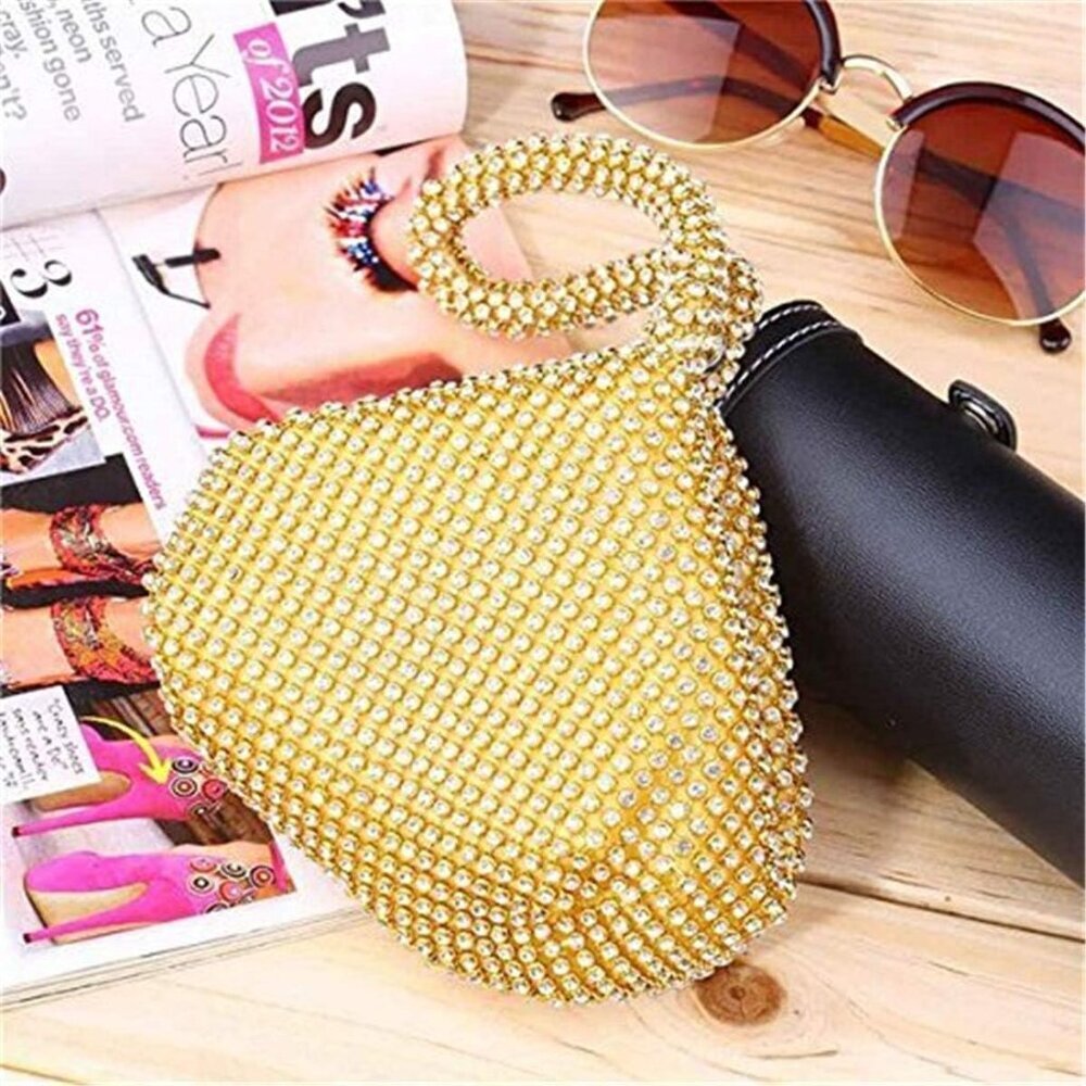 Women Gold Beaded Clutch Purse Evening Triangle Bag for Wedding Party and Phone - Picture 5 of 7